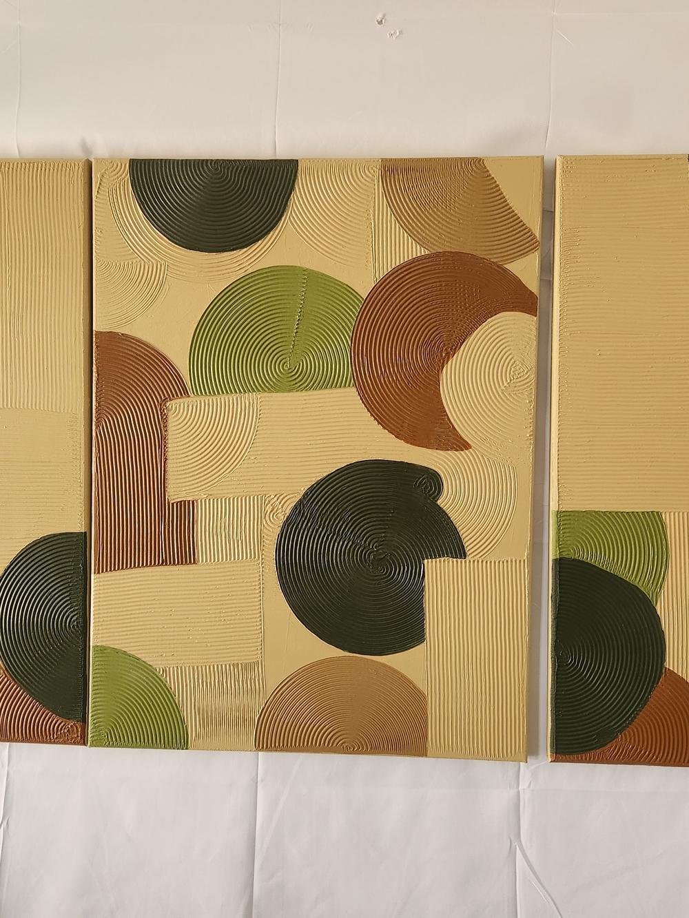 Modern Triptych Circle Panel Wall Art in Green, Brown, Tan - Picture 3 of 9